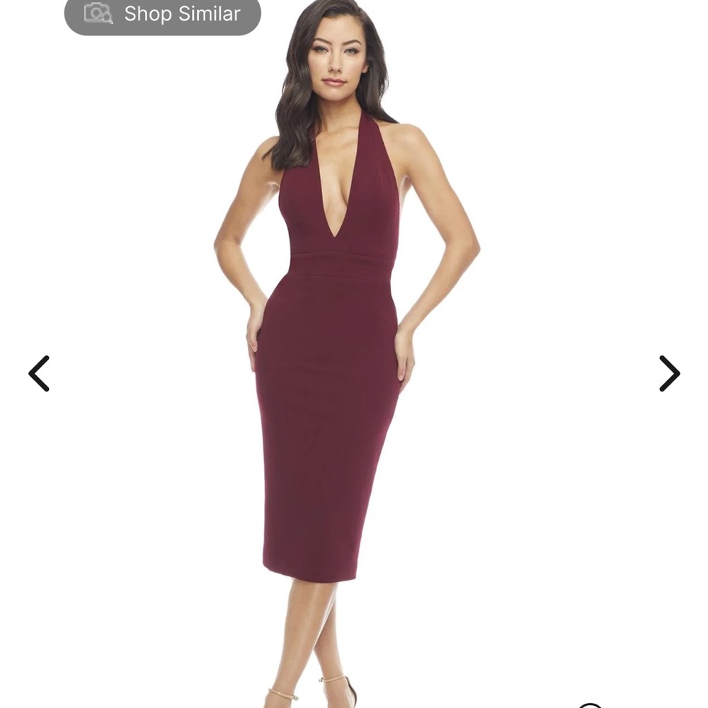 Dress the population maroon vanessa midi dress